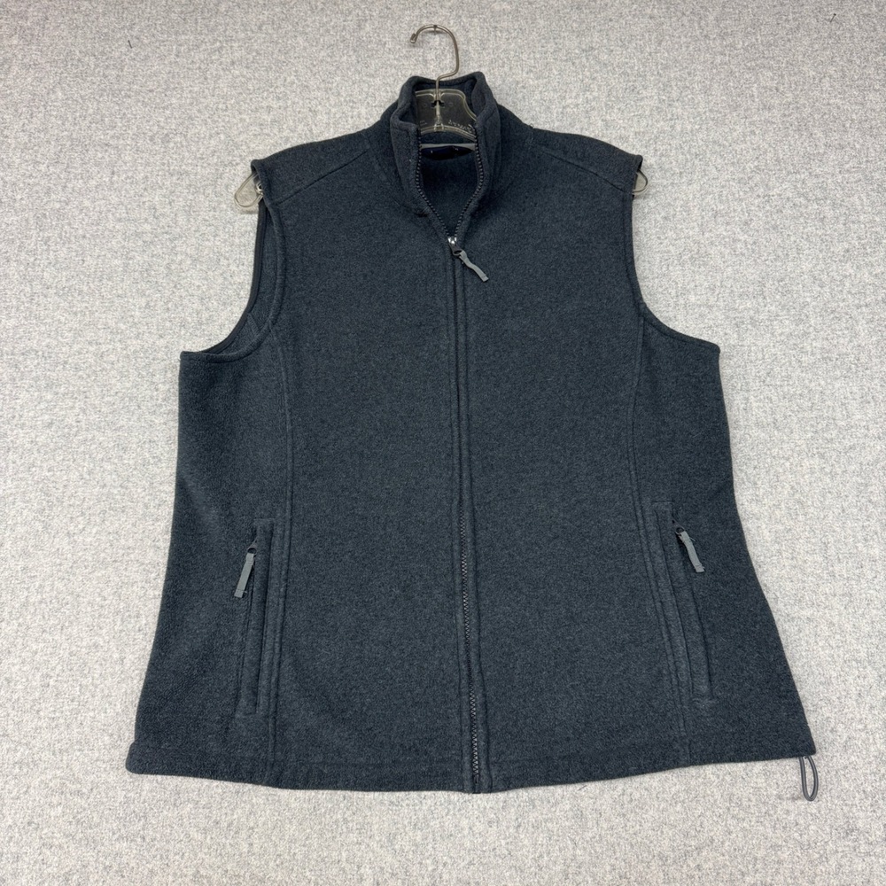 Lands' End Fleece Vest Size M 10-12 Charcoal Gray ThermaCheck Full Zip Layering